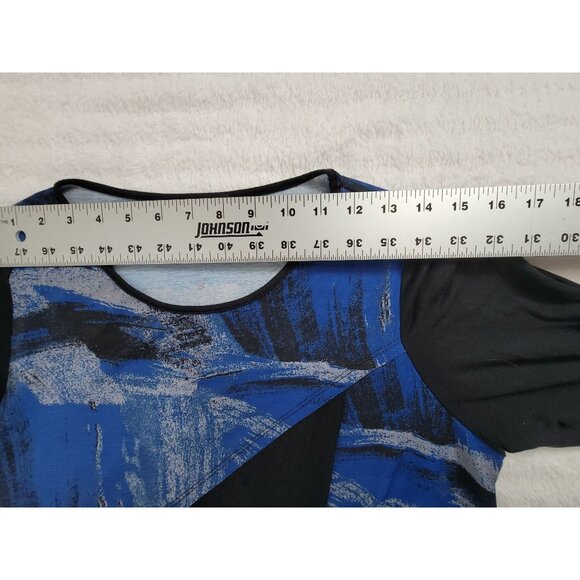 Comfy USA Womens Medium Long Sleeve Abstract Tunic Top Black Blue Asymmetric - Picture 5 of 7
